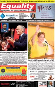 Equality Newspaper Canada - May 1, 2025 - Ali congratulates Persad -Bissessar, Carney