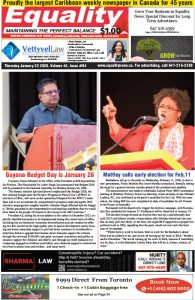 Equality Newspaper Canada - January 22, 2026 - Guyana Budget Day