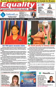 Equality Newspaper Canada - October 29, 2026 - T&T PM rejects recession claims